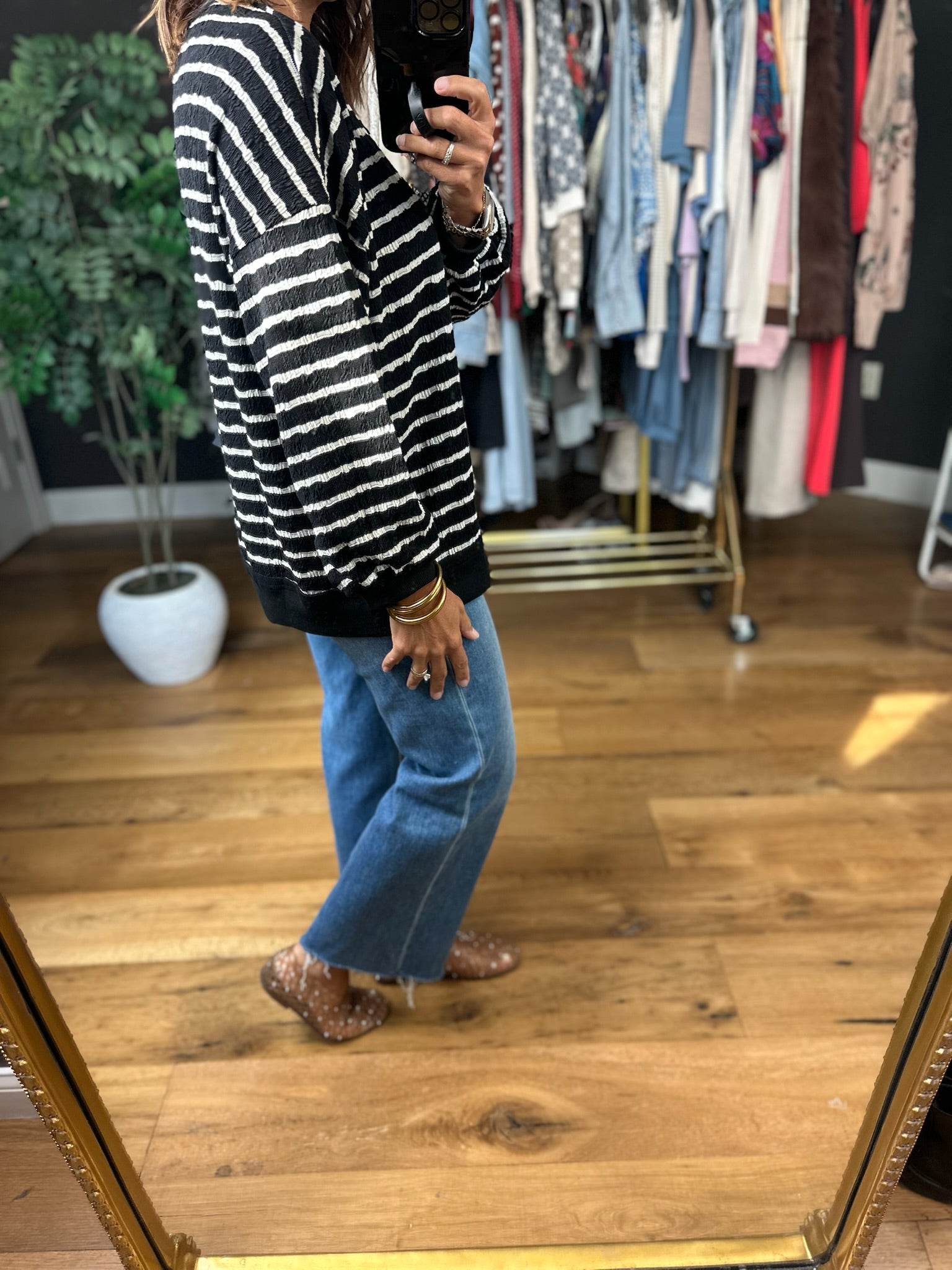 True Reflection Textured Striped Crewneck-Sweaters-Umgee-Anna Kaytes Boutique, Women's Fashion Boutique in Grinnell, Iowa