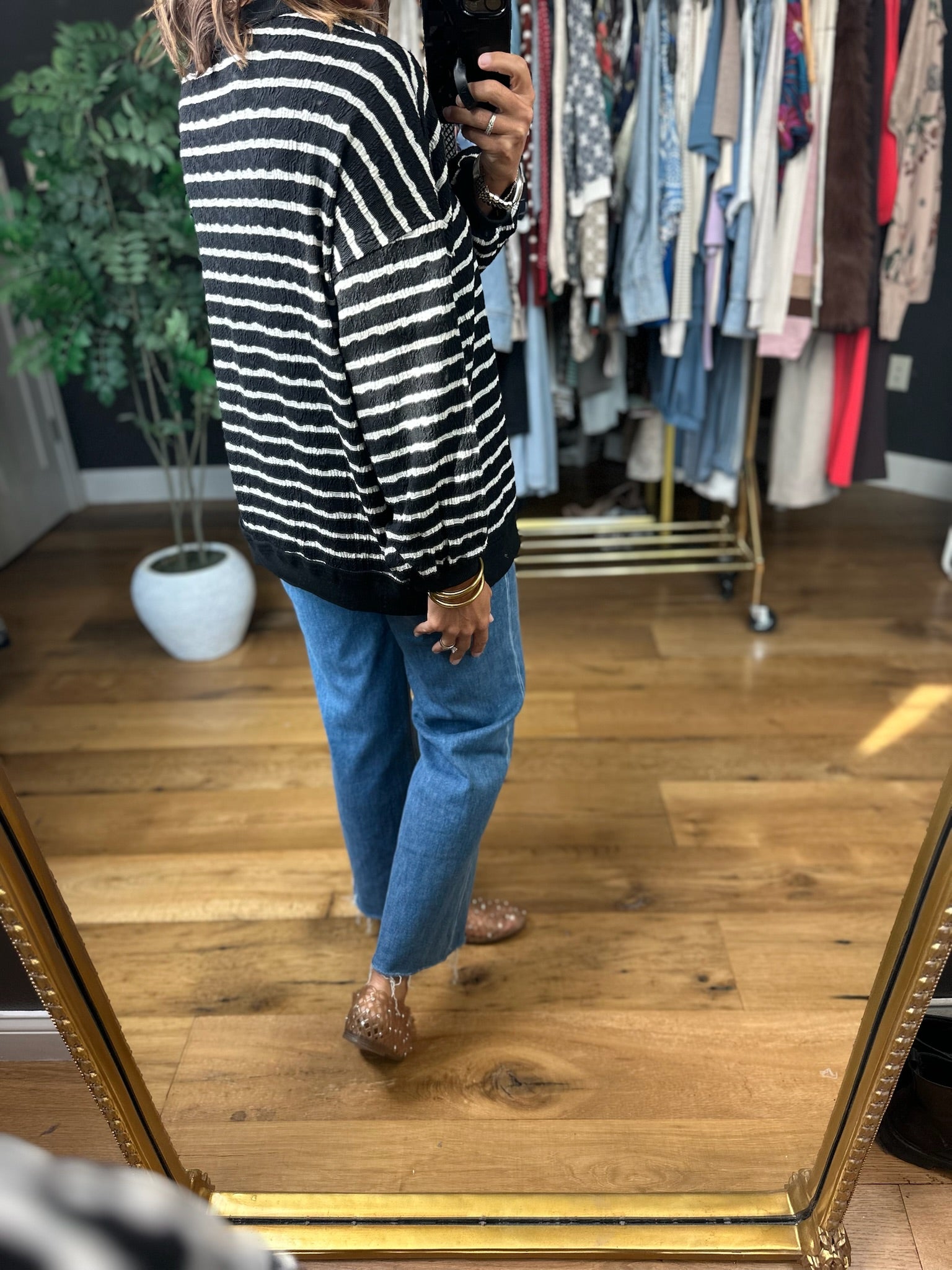 True Reflection Textured Striped Crewneck-Sweaters-Umgee-Anna Kaytes Boutique, Women's Fashion Boutique in Grinnell, Iowa