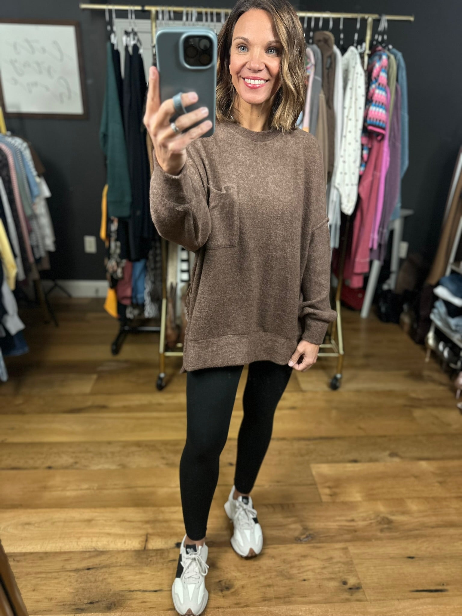 Home Stretch Hi-Low Pocket Top-Sweaters-Zenana-Anna Kaytes Boutique, Women's Fashion Boutique in Grinnell, Iowa