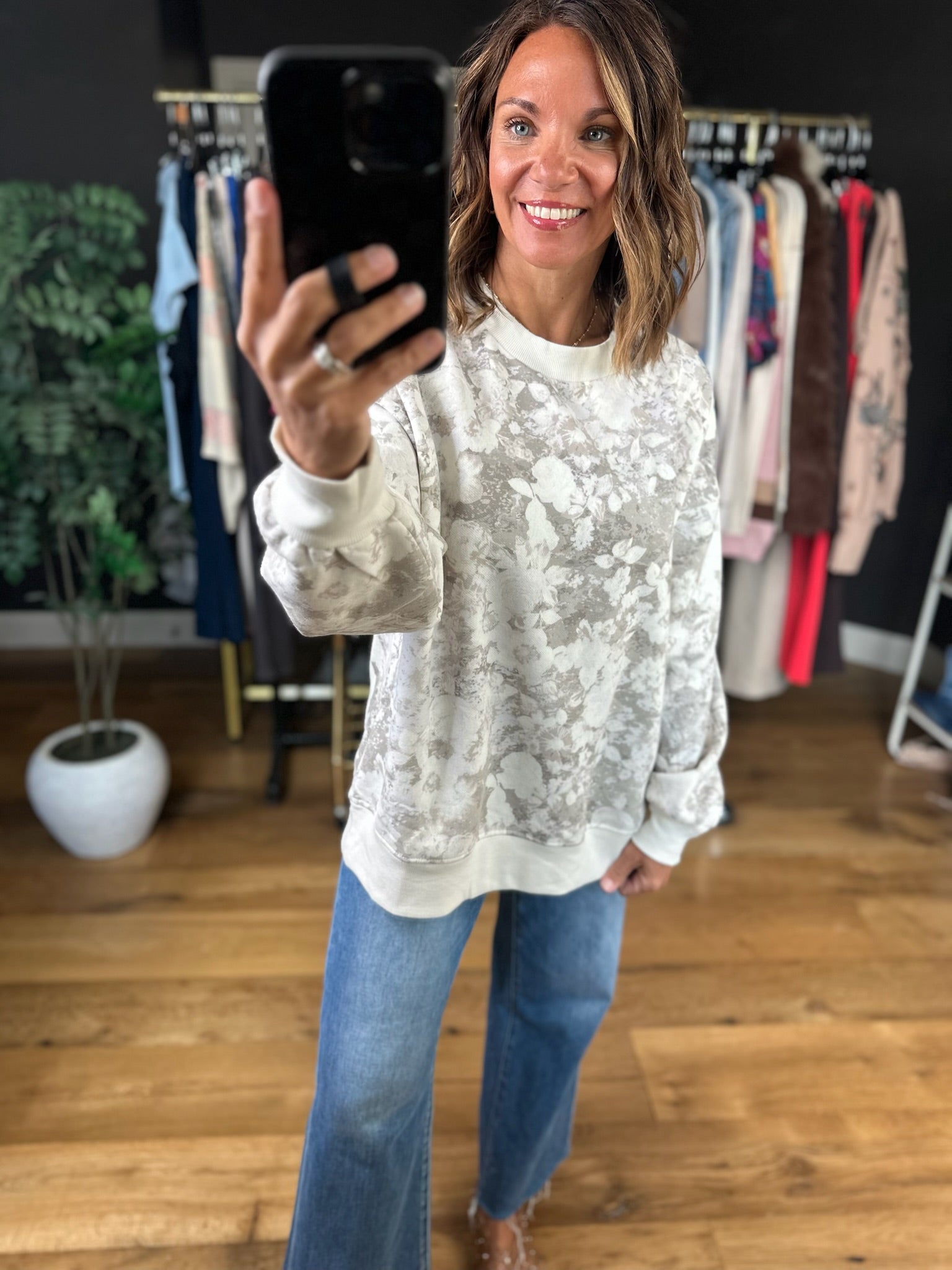 Forward Motion Floral Crewneck-Sweaters-Blu Pepper-Anna Kaytes Boutique, Women's Fashion Boutique in Grinnell, Iowa