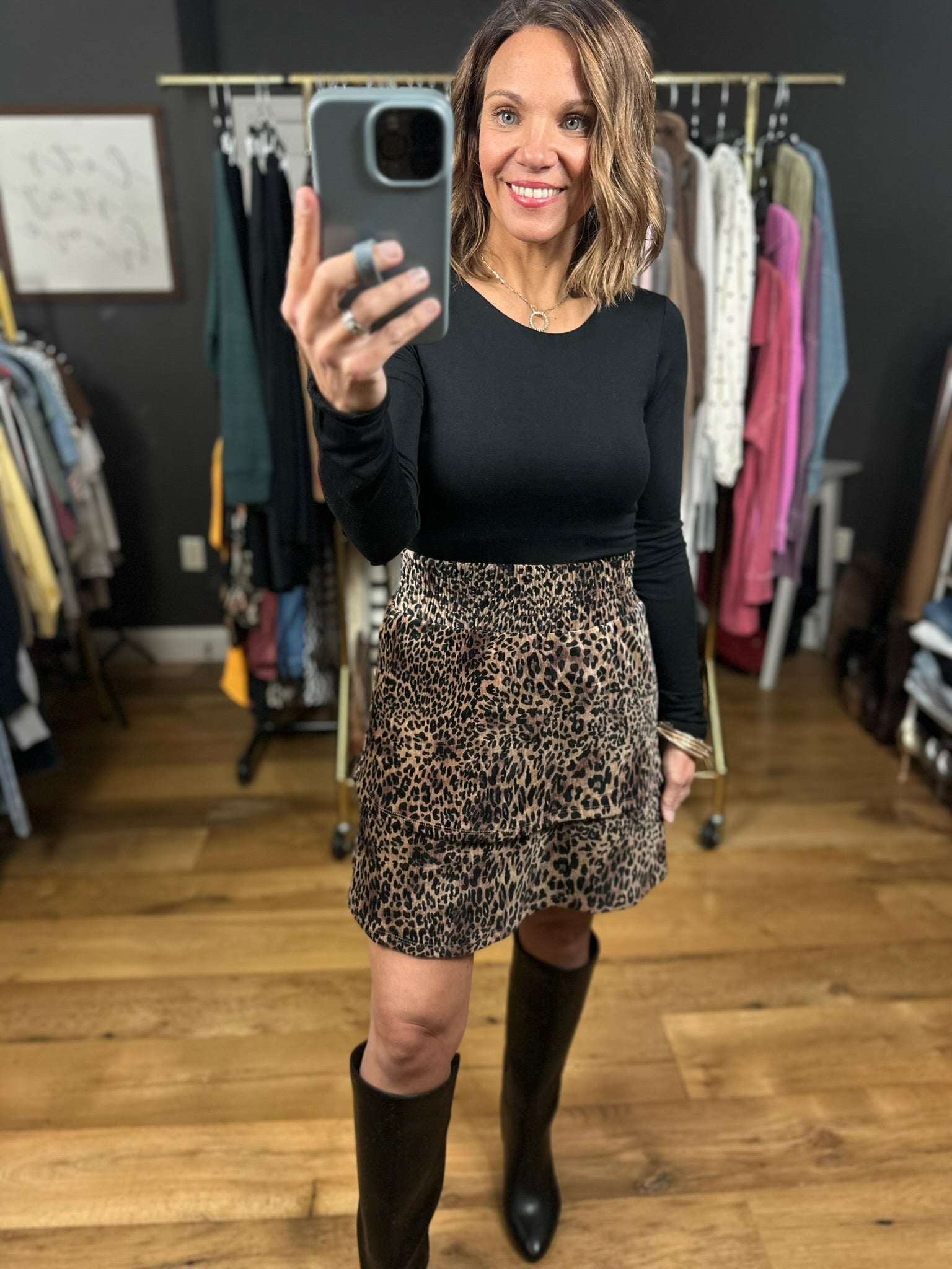 Looks That Way Leopard Print Skirt-Skirts-THML-Anna Kaytes Boutique, Women's Fashion Boutique in Grinnell, Iowa