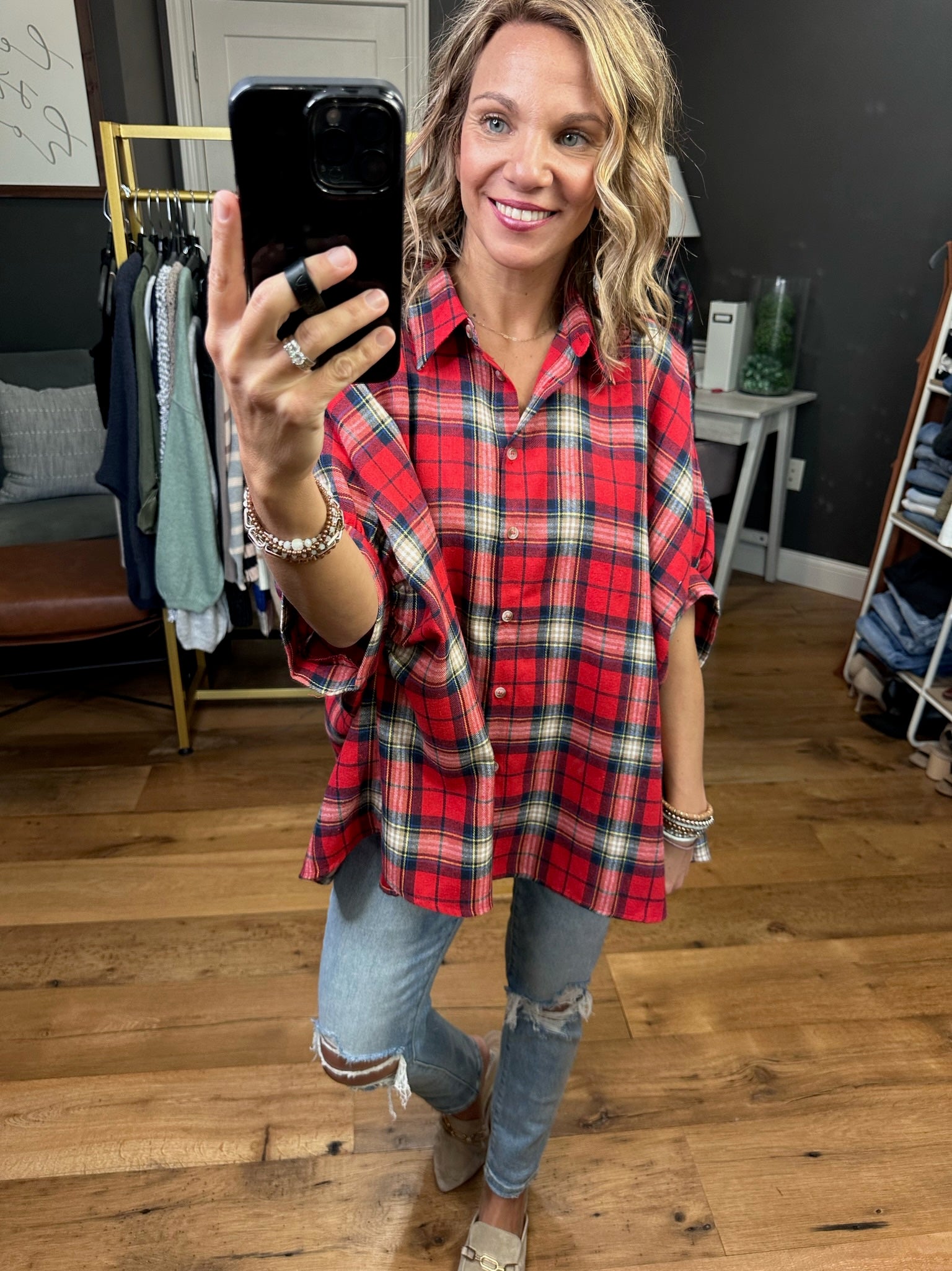 Things Are Changing Oversized Plaid Button-Down Top - Multiple Options
