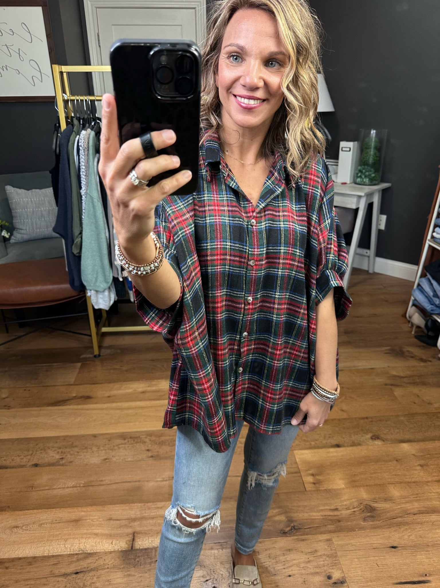 Things Are Changing Oversized Plaid Button-Down Top - Multiple Options