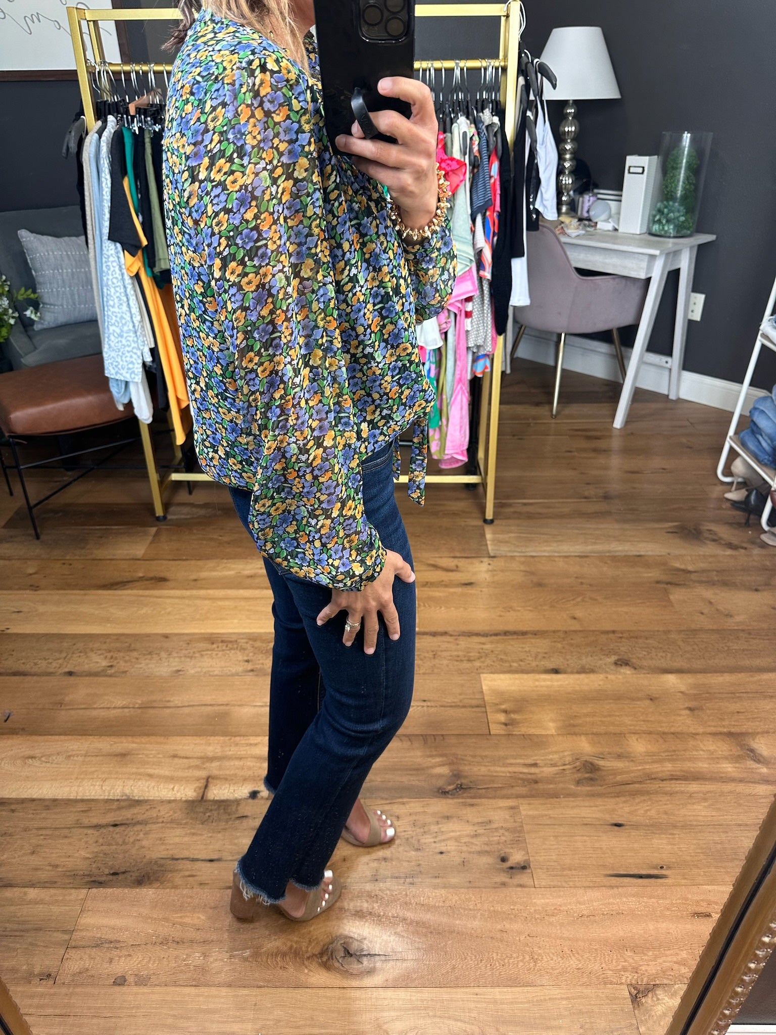 In the Spotlight Floral Top - Black Multi-Long Sleeves-Skies Are Blue-Anna Kaytes Boutique, Women's Fashion Boutique in Grinnell, Iowa