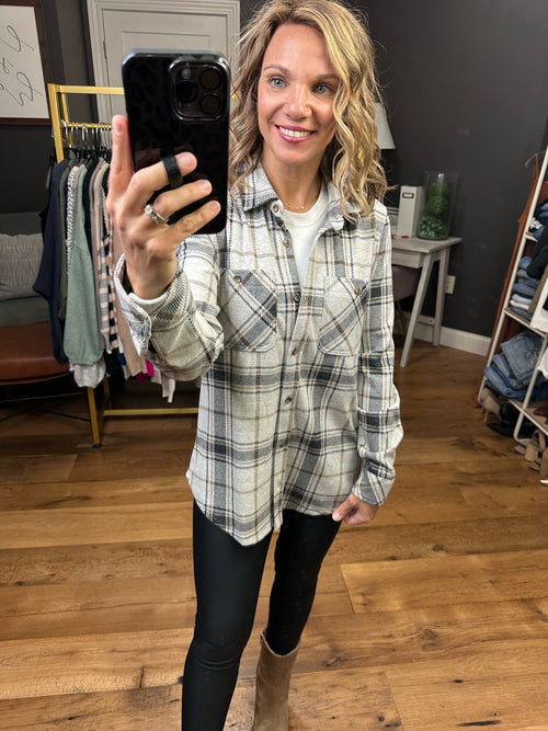 Happy Place Plaid Button-Down Longsleeve - Black/Brown-Thread & Supply-Anna Kaytes Boutique, Women's Fashion Boutique in Grinnell, Iowa