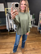 Stay Tuned Textured Sweater - Olive-Aemi & Co-Anna Kaytes Boutique, Women's Fashion Boutique in Grinnell, Iowa