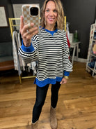 Borrow My Time Striped Oversized Crew - Royal Combo-Very J-Anna Kaytes Boutique, Women's Fashion Boutique in Grinnell, Iowa