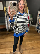 Borrow My Time Striped Oversized Crew - Royal Combo-Very J-Anna Kaytes Boutique, Women's Fashion Boutique in Grinnell, Iowa