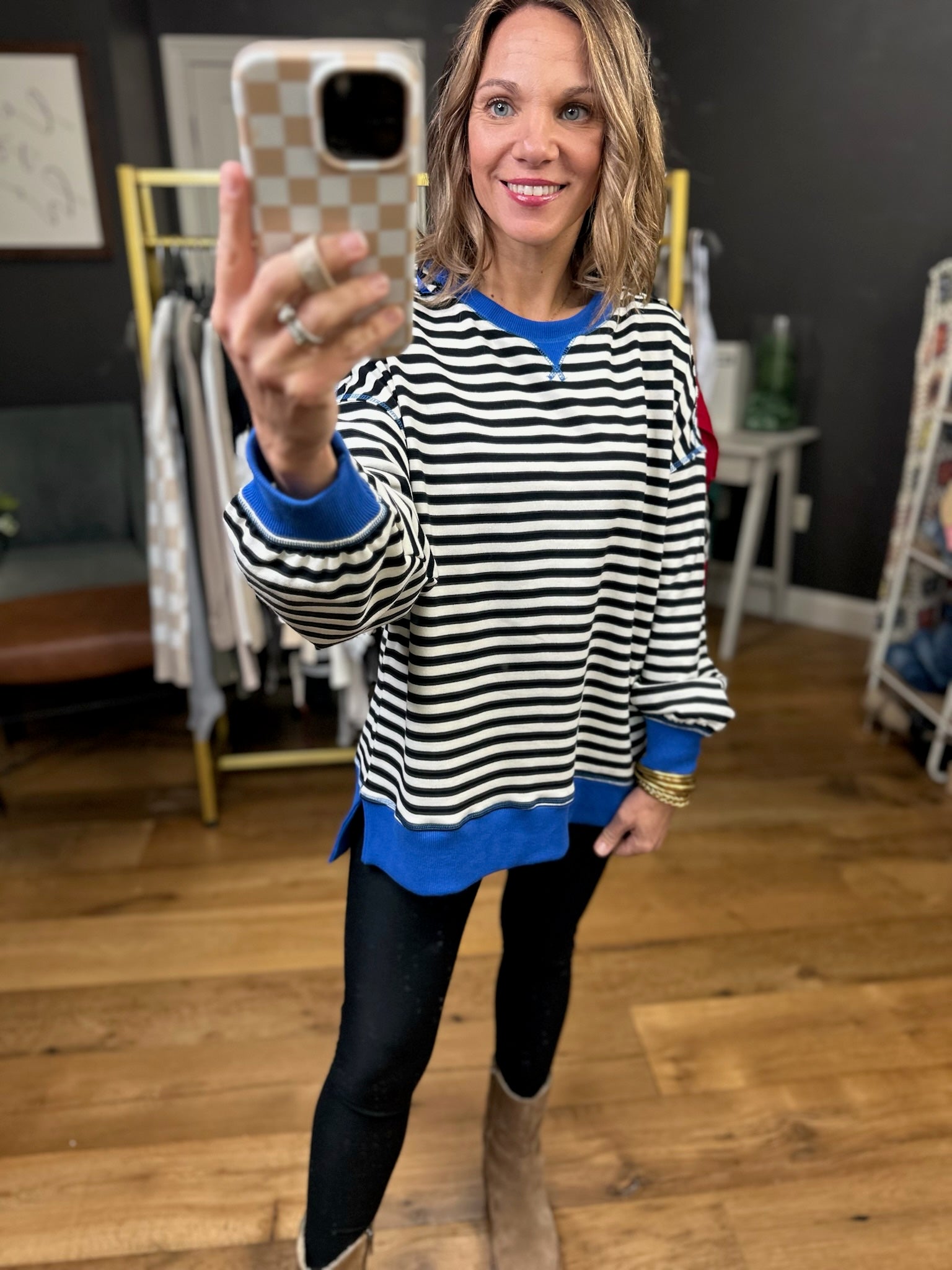 Borrow My Time Striped Oversized Crew - Royal Combo-Very J-Anna Kaytes Boutique, Women's Fashion Boutique in Grinnell, Iowa