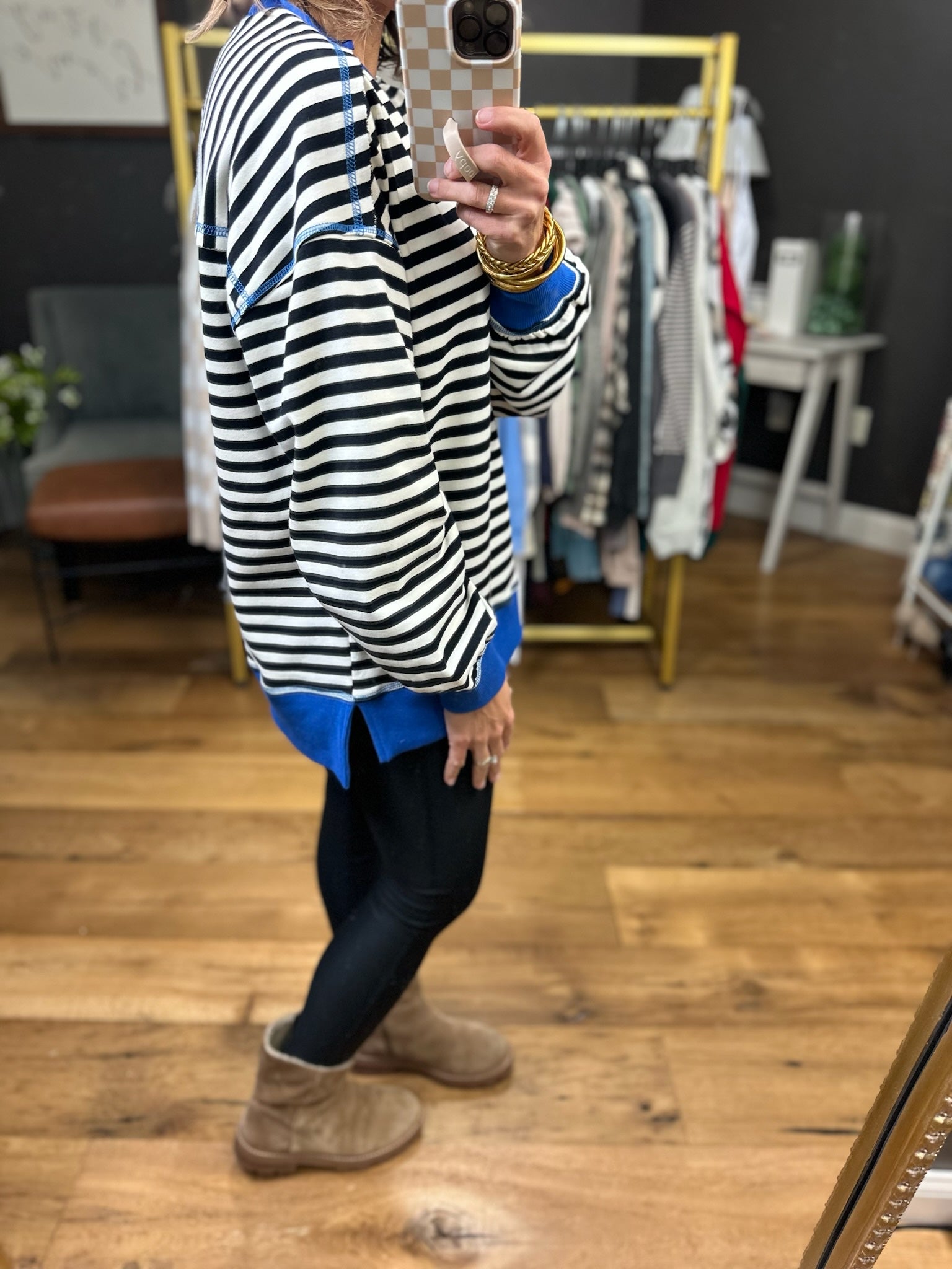 Borrow My Time Striped Oversized Crew - Royal Combo-Very J-Anna Kaytes Boutique, Women's Fashion Boutique in Grinnell, Iowa