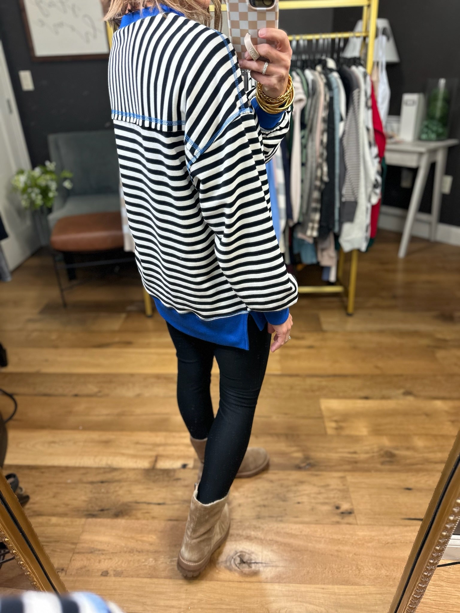 Borrow My Time Striped Oversized Crew - Royal Combo-Very J-Anna Kaytes Boutique, Women's Fashion Boutique in Grinnell, Iowa