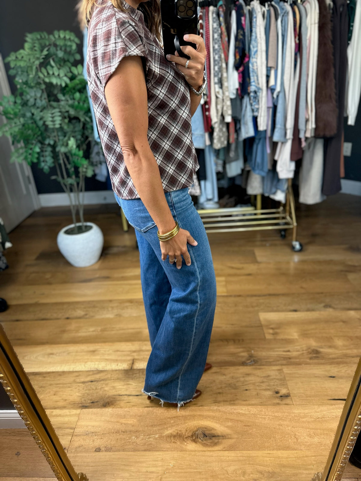 Keep The Faith Plaid Top-Short Sleeves-THML-Anna Kaytes Boutique, Women's Fashion Boutique in Grinnell, Iowa