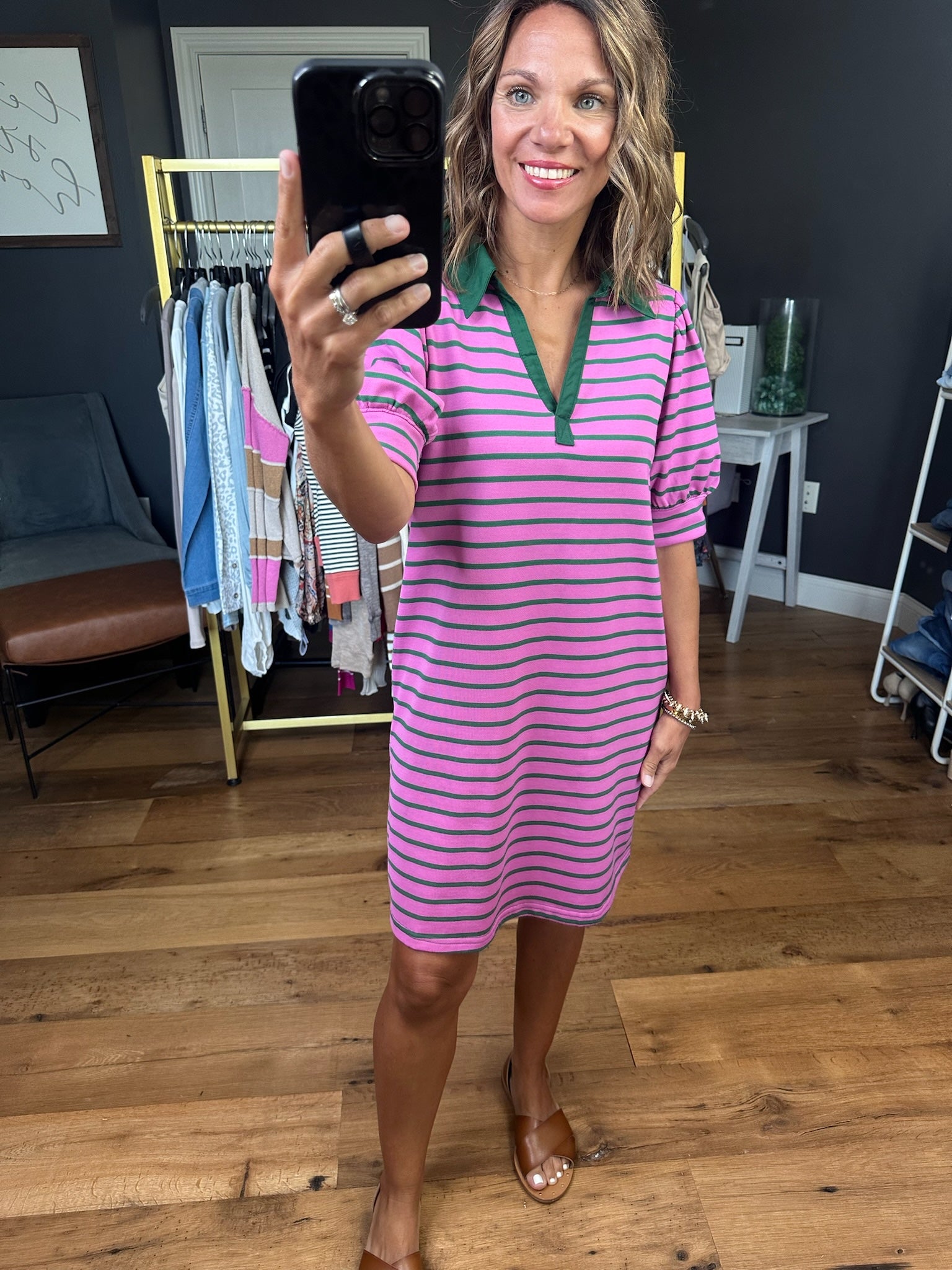 Happiest Day Striped Collared Dress - Pink Multi-Entro-Anna Kaytes Boutique, Women's Fashion Boutique in Grinnell, Iowa