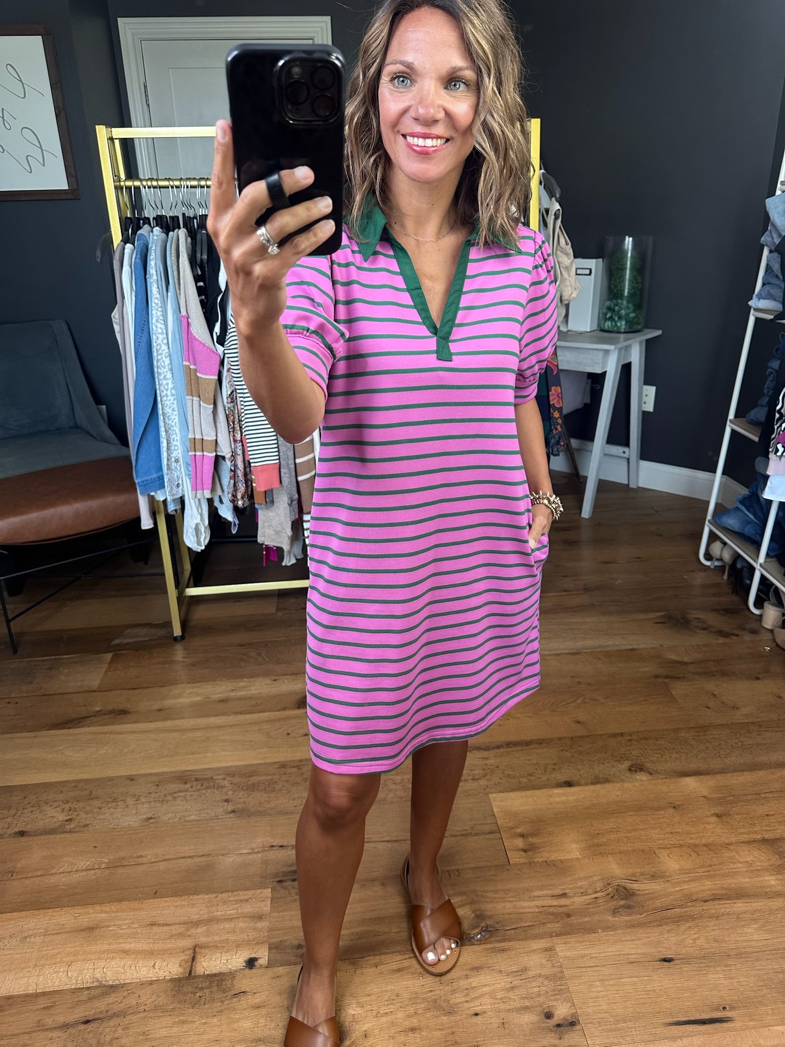 Happiest Day Striped Collared Dress - Pink Multi-Entro-Anna Kaytes Boutique, Women's Fashion Boutique in Grinnell, Iowa