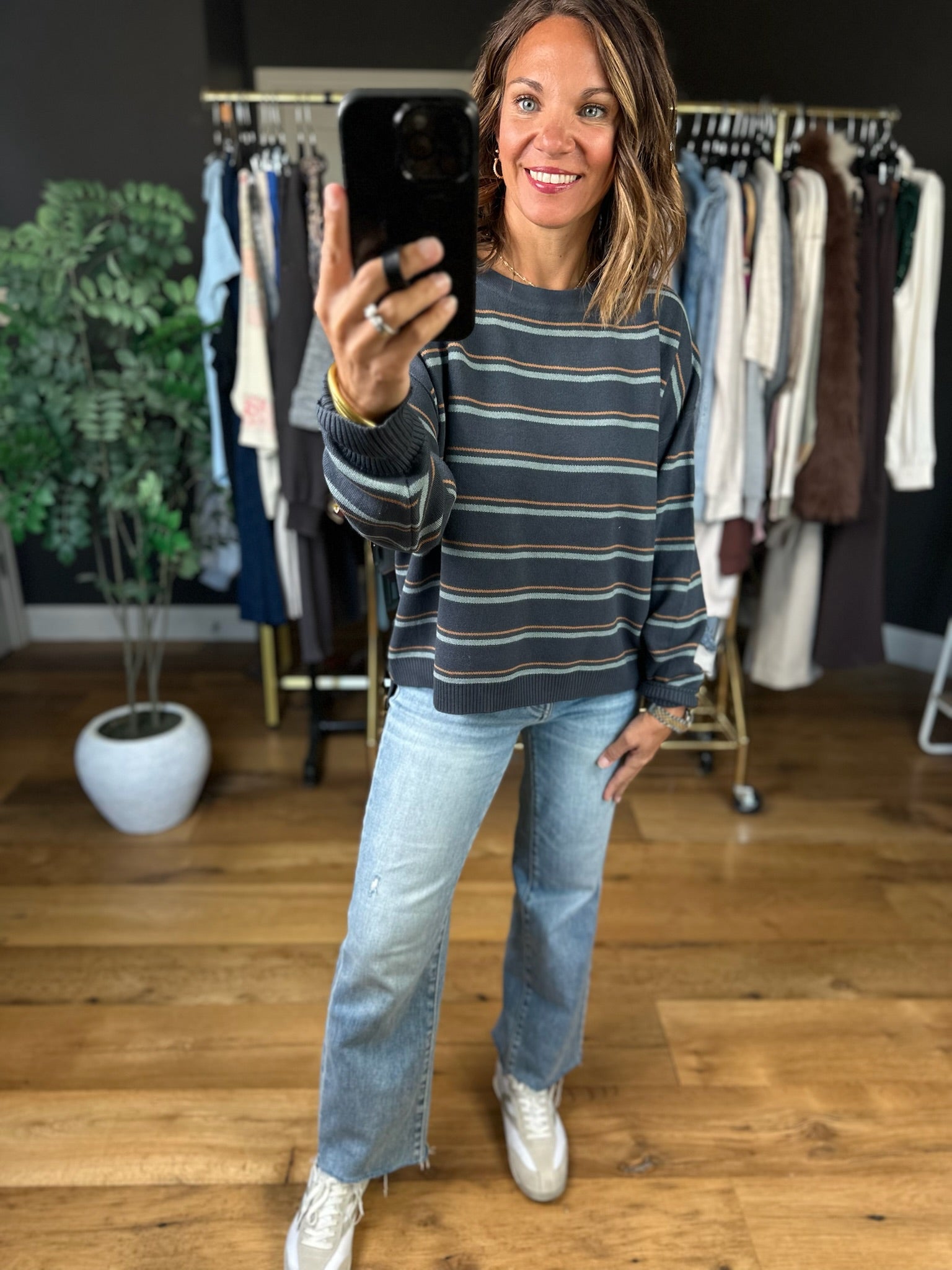 Give & Take Striped Crew-Long Sleeves-Be Cool-Anna Kaytes Boutique, Women's Fashion Boutique in Grinnell, Iowa
