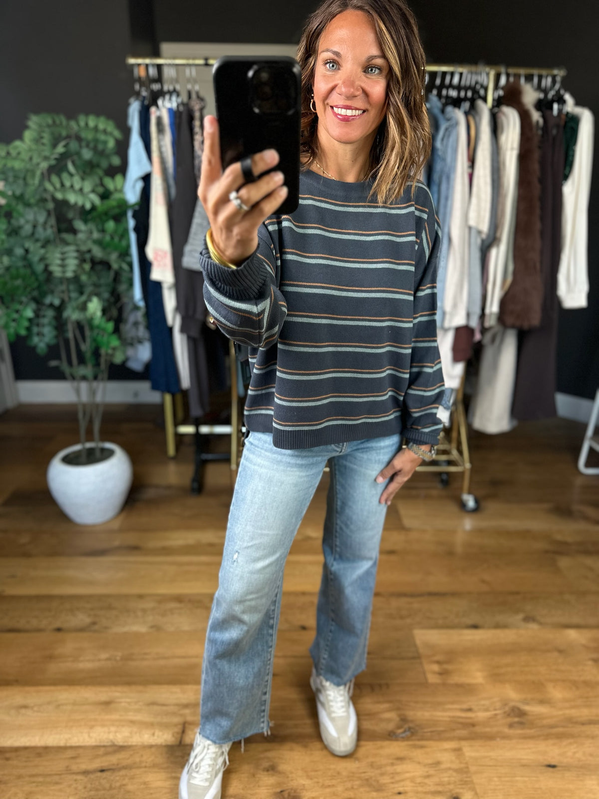 Give & Take Striped Crew-Long Sleeves-Be Cool-Anna Kaytes Boutique, Women's Fashion Boutique in Grinnell, Iowa