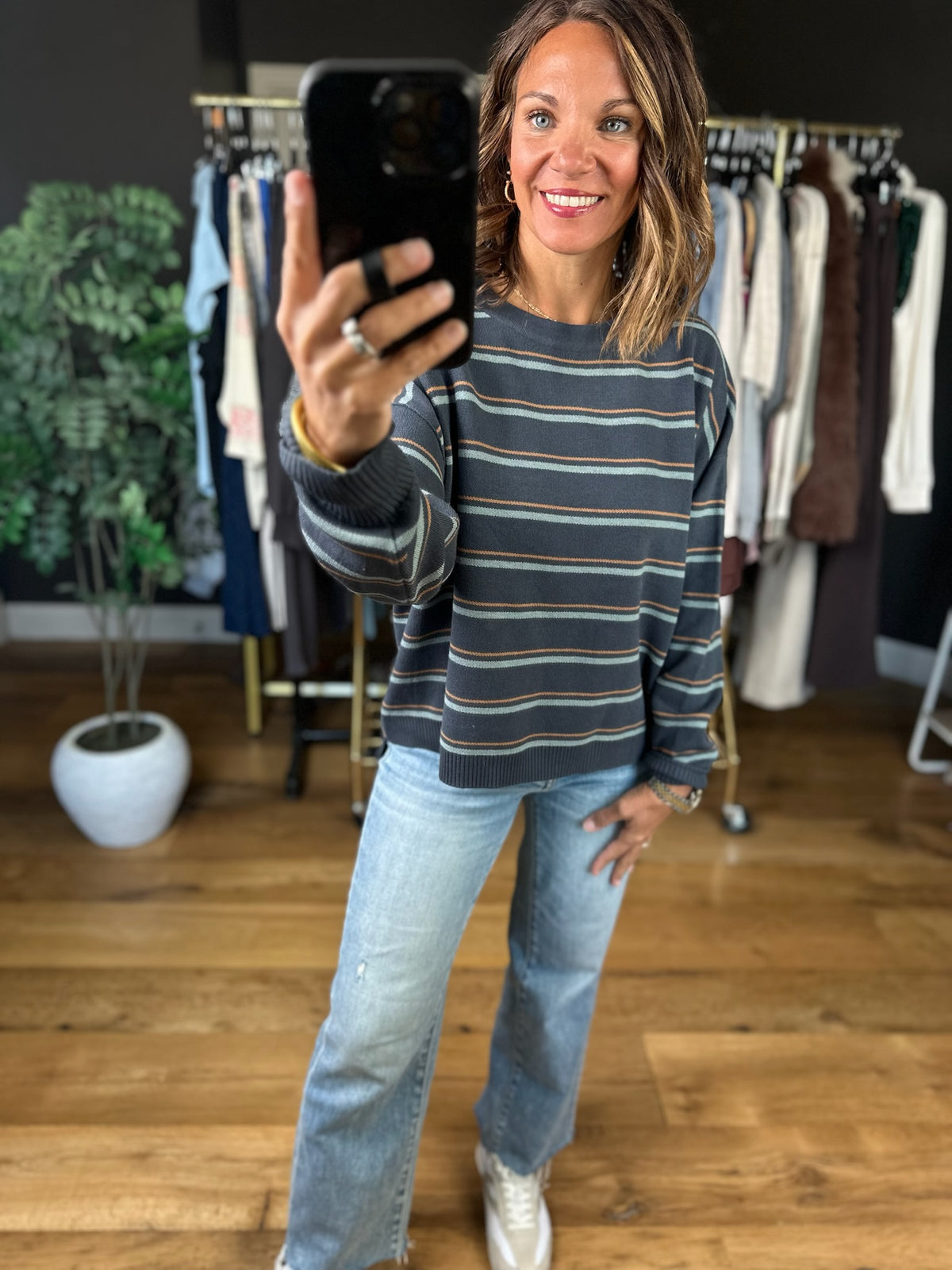 Give & Take Striped Crew-Long Sleeves-Be Cool-Anna Kaytes Boutique, Women's Fashion Boutique in Grinnell, Iowa