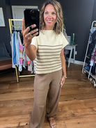 Always Noticed Striped Short Sleeve Top - Mocha-Entro T22304-Anna Kaytes Boutique, Women's Fashion Boutique in Grinnell, Iowa