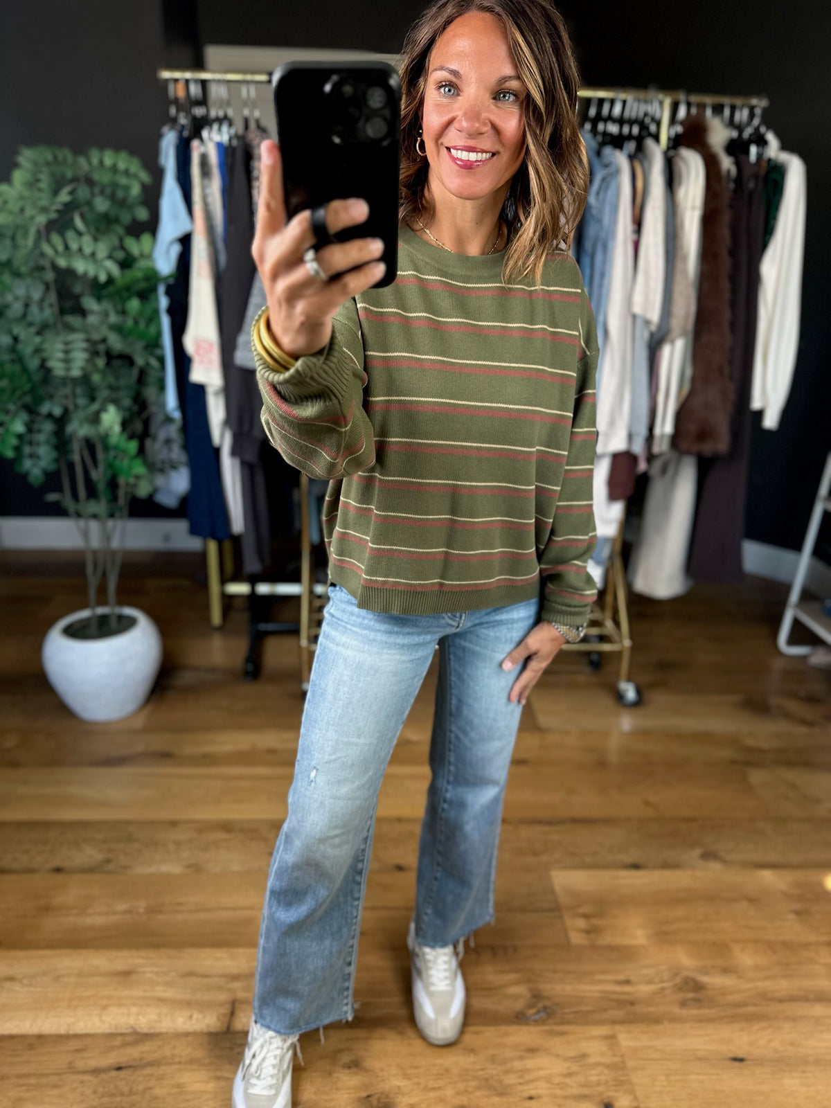 Give & Take Striped Crew-Long Sleeves-Be Cool-Anna Kaytes Boutique, Women's Fashion Boutique in Grinnell, Iowa