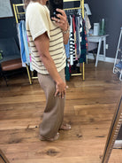 Always Noticed Striped Short Sleeve Top - Mocha-Entro T22304-Anna Kaytes Boutique, Women's Fashion Boutique in Grinnell, Iowa