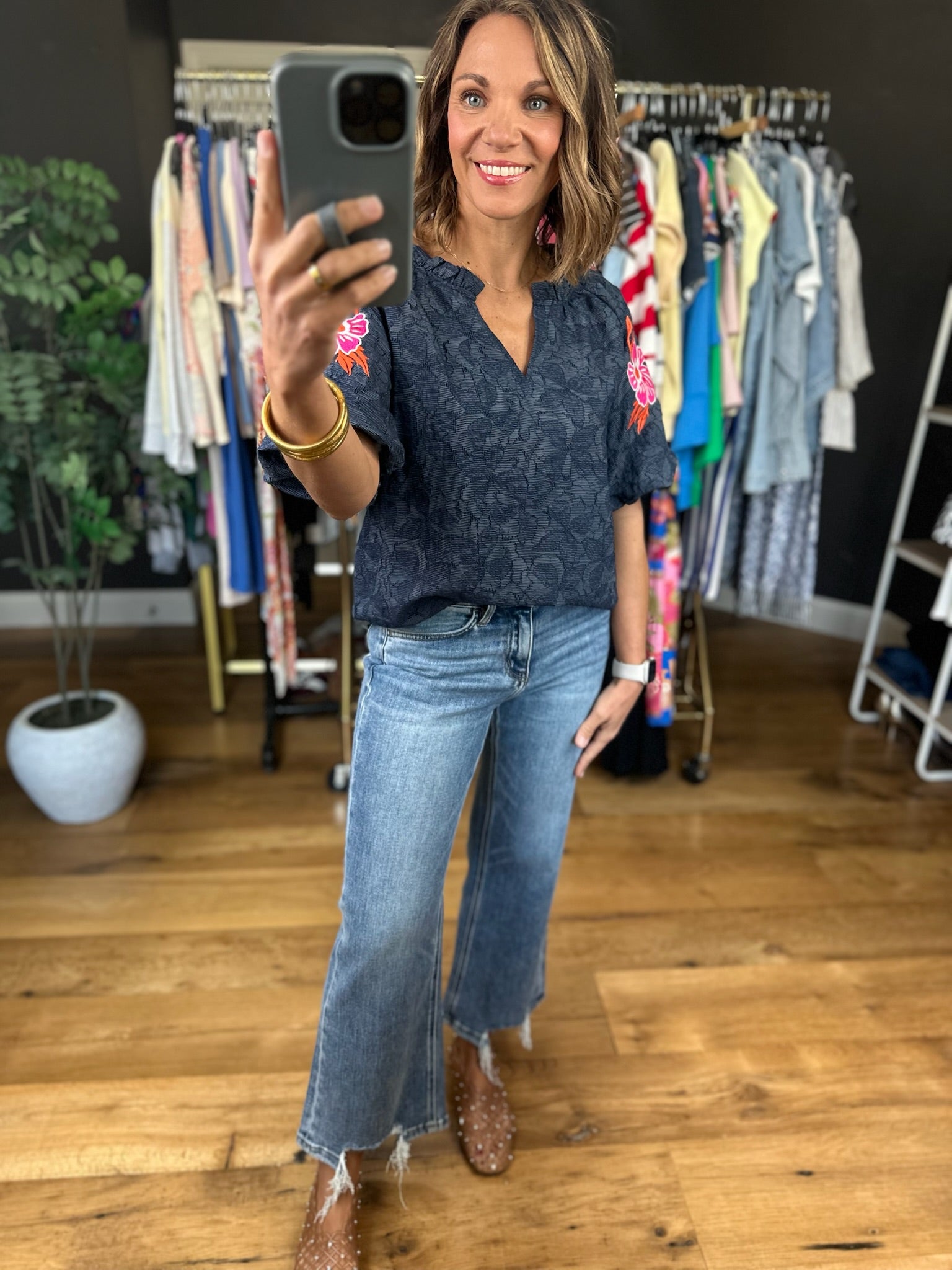 Never Forget You Floral-Detail Top-Short Sleeves-voy-Anna Kaytes Boutique, Women's Fashion Boutique in Grinnell, Iowa
