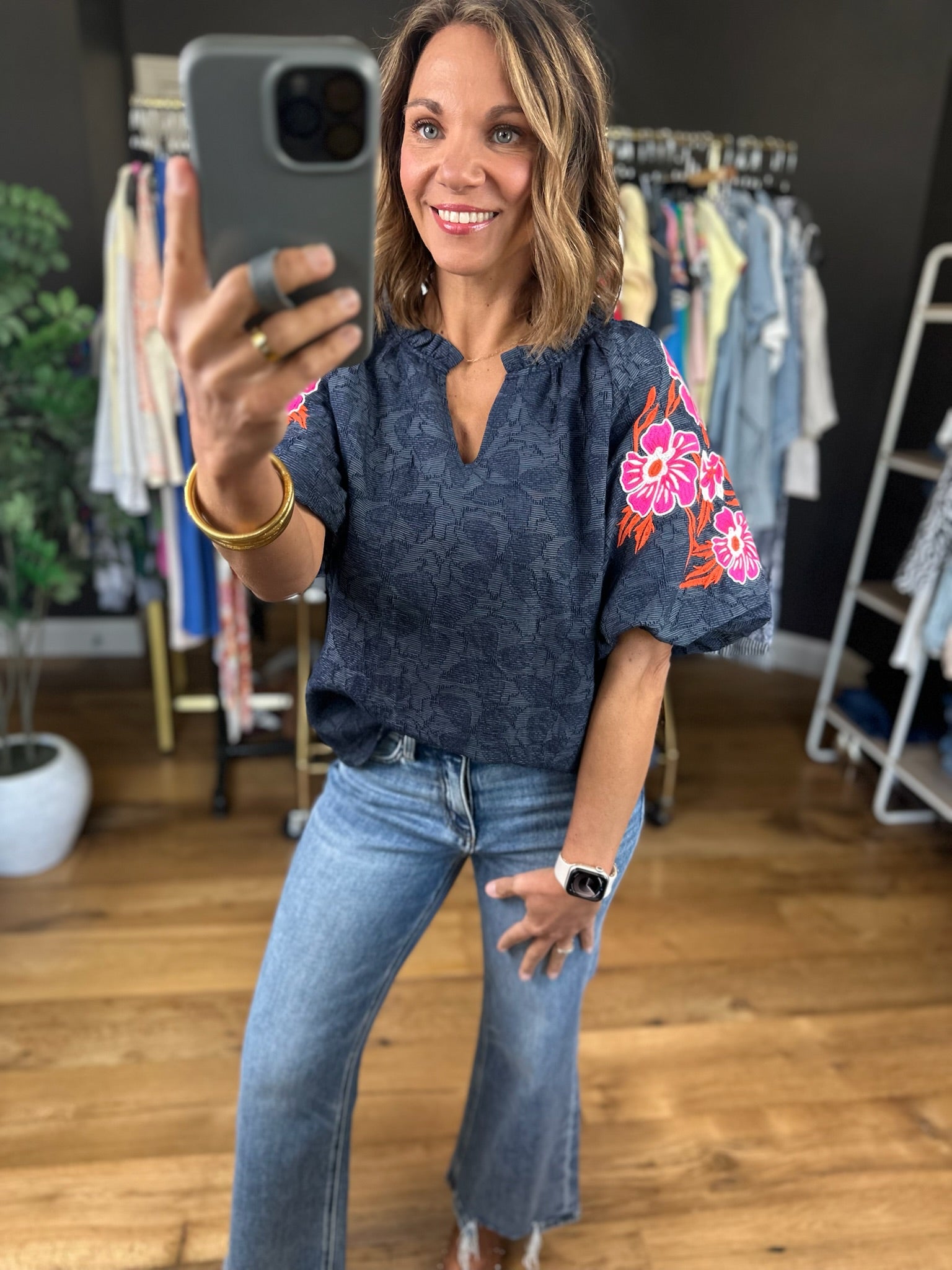 Never Forget You Floral-Detail Top-Short Sleeves-voy-Anna Kaytes Boutique, Women's Fashion Boutique in Grinnell, Iowa