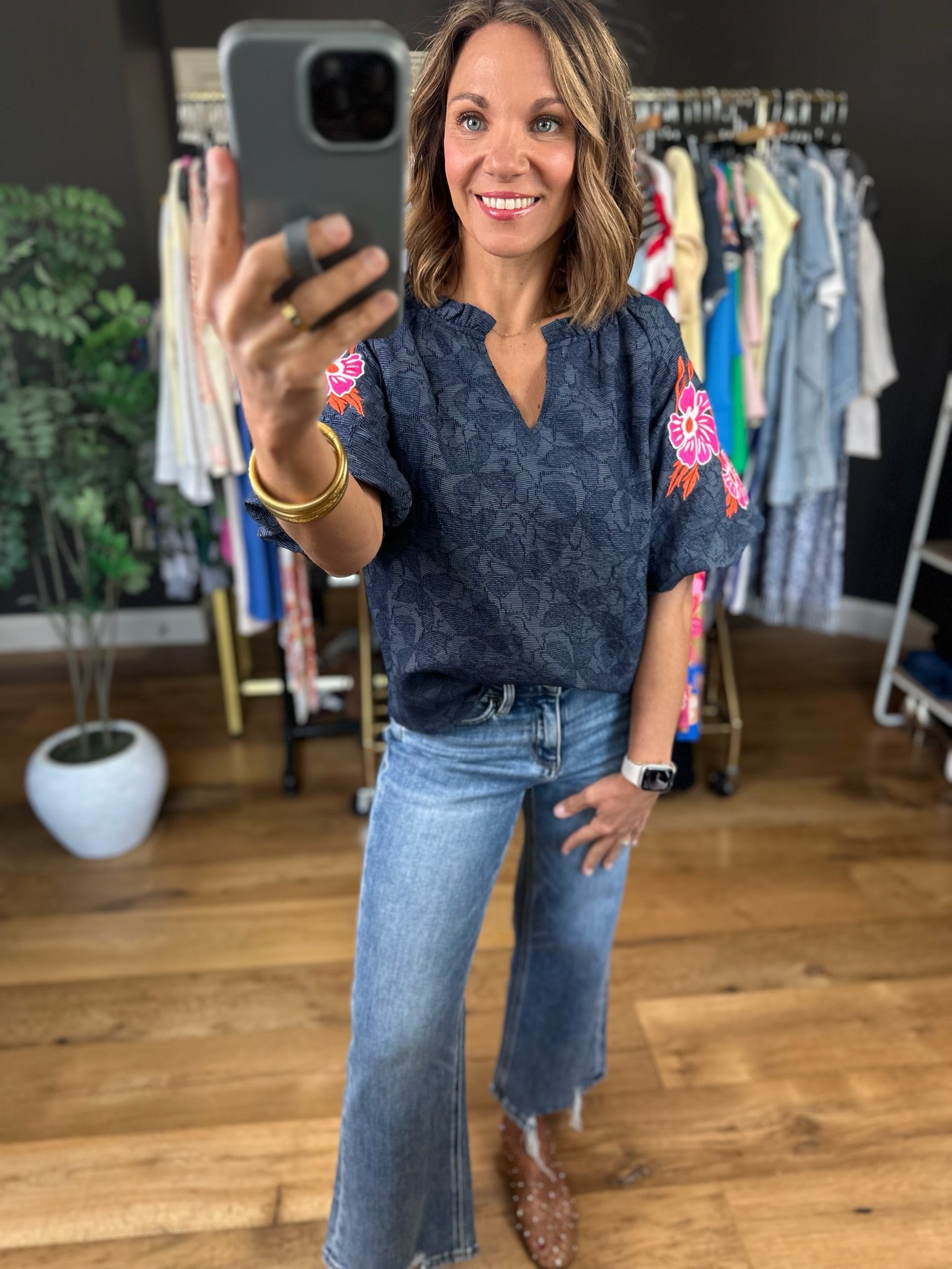 Never Forget You Floral-Detail Top-Short Sleeves-voy-Anna Kaytes Boutique, Women's Fashion Boutique in Grinnell, Iowa