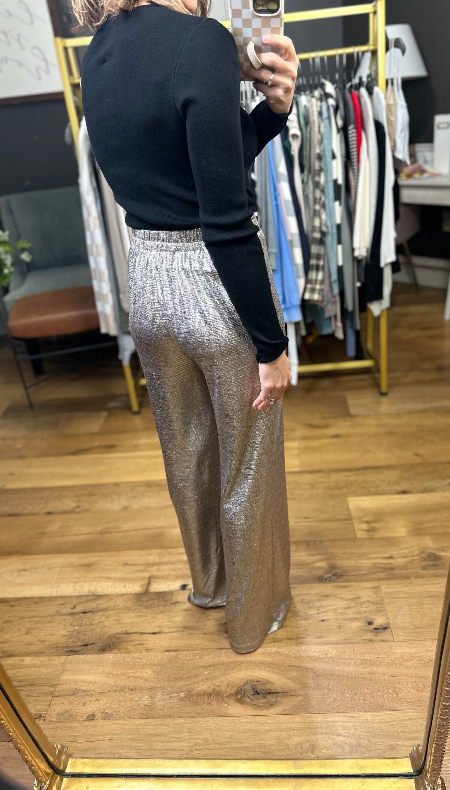 Light Up The Night High-Waisted Pant - Champagne-Skies Are Blue-Anna Kaytes Boutique, Women's Fashion Boutique in Grinnell, Iowa