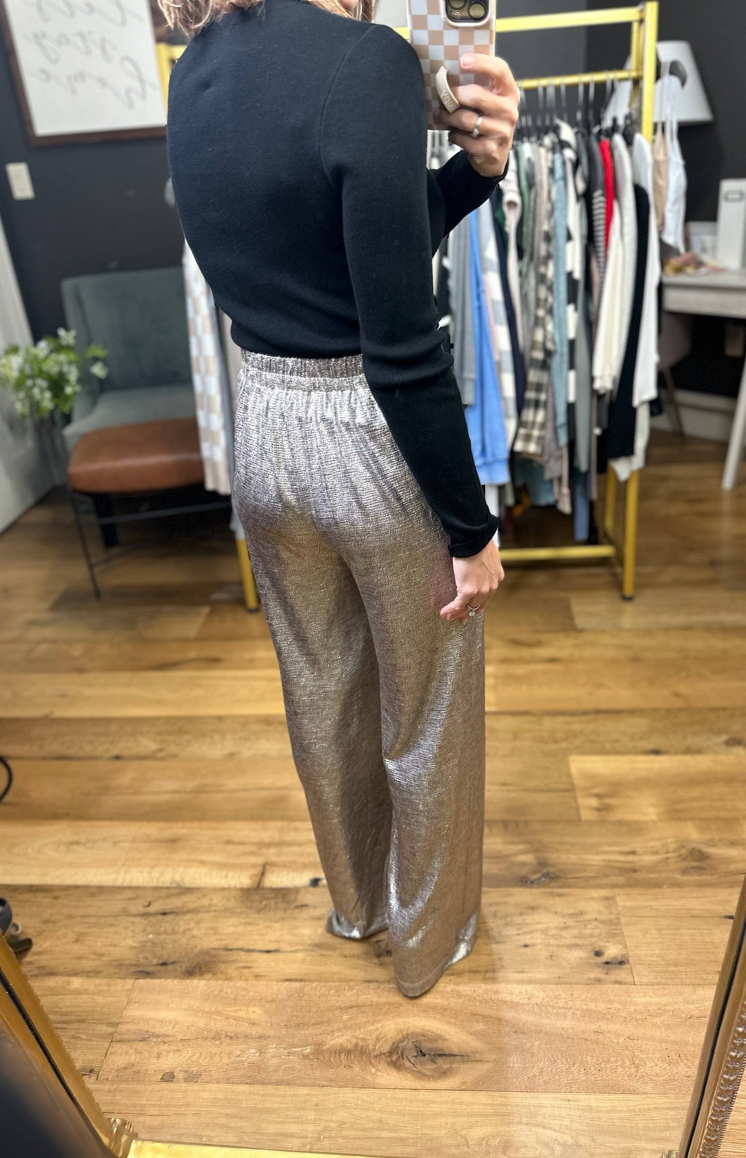 Light Up The Night High-Waisted Pant - Champagne-Skies Are Blue-Anna Kaytes Boutique, Women's Fashion Boutique in Grinnell, Iowa