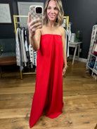 Ring The Alarm Strapless Wide-Leg Jumpsuit - Red-Bucketlist-Anna Kaytes Boutique, Women's Fashion Boutique in Grinnell, Iowa