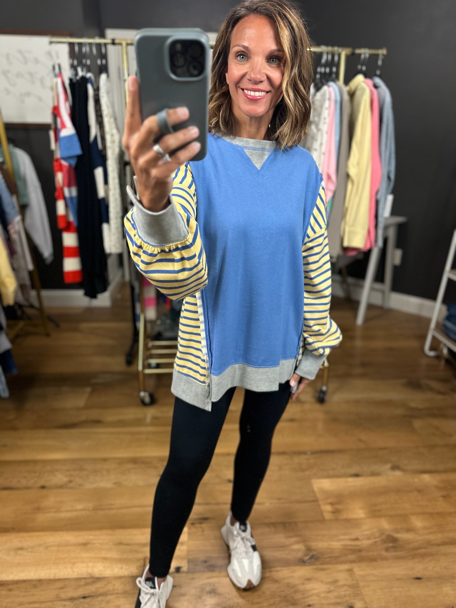 Real Dreams Contrasting Crew-Sweaters-Very J-Anna Kaytes Boutique, Women's Fashion Boutique in Grinnell, Iowa