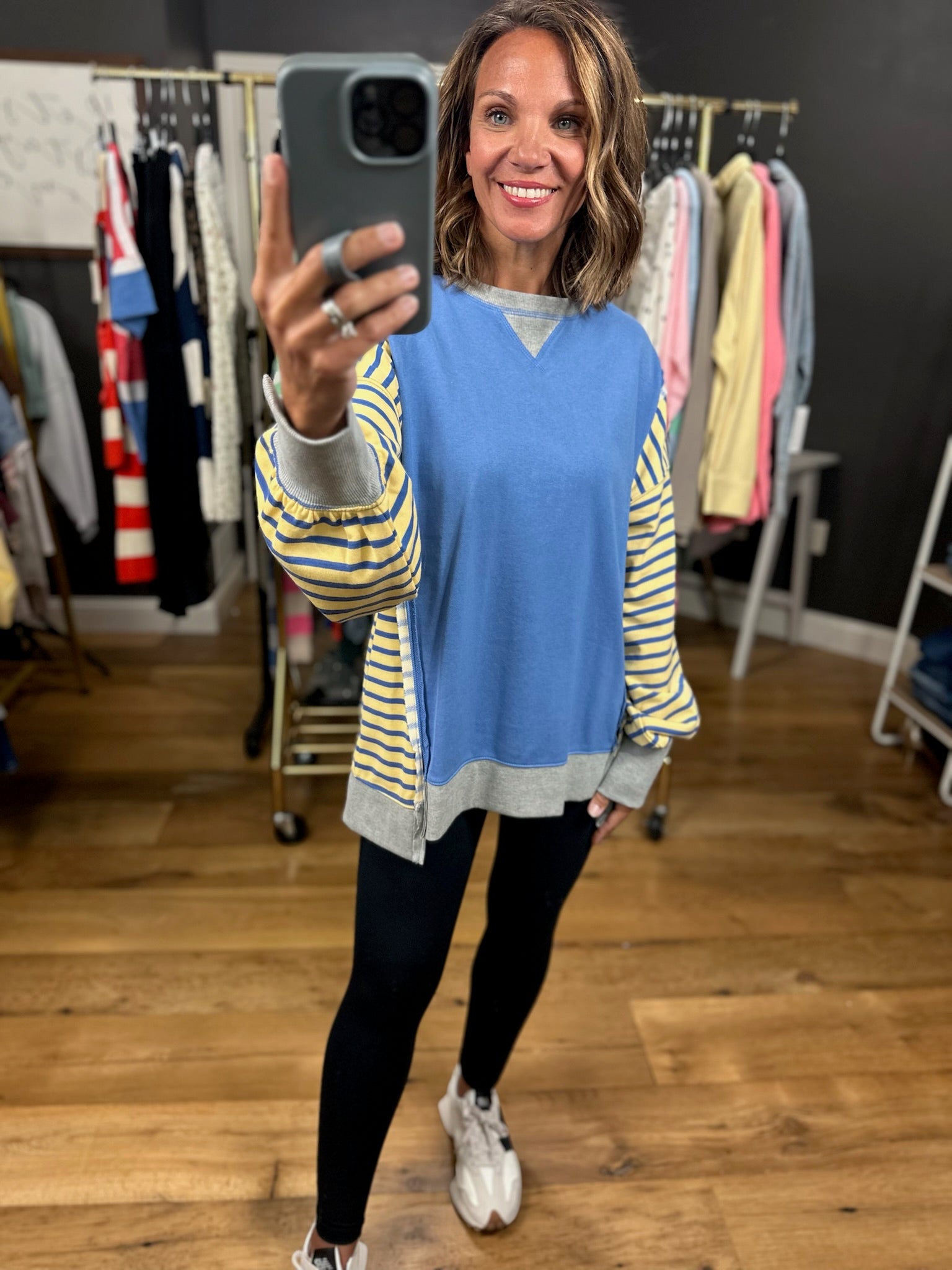 Real Dreams Contrasting Crew-Sweaters-Very J-Anna Kaytes Boutique, Women's Fashion Boutique in Grinnell, Iowa