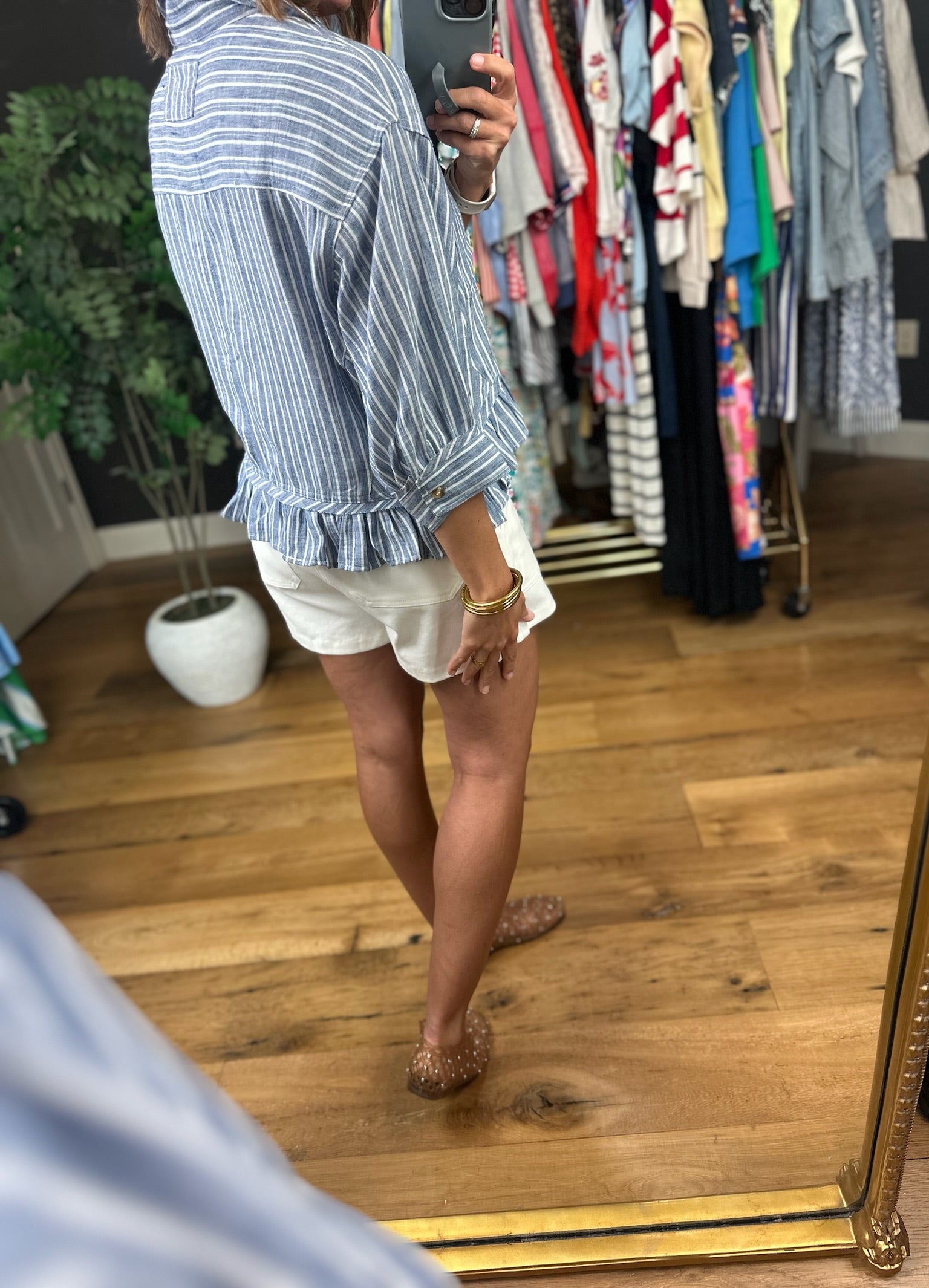 Want To Be Here Peplum Button-Down Top-Short Sleeves-ee:some-Anna Kaytes Boutique, Women's Fashion Boutique in Grinnell, Iowa