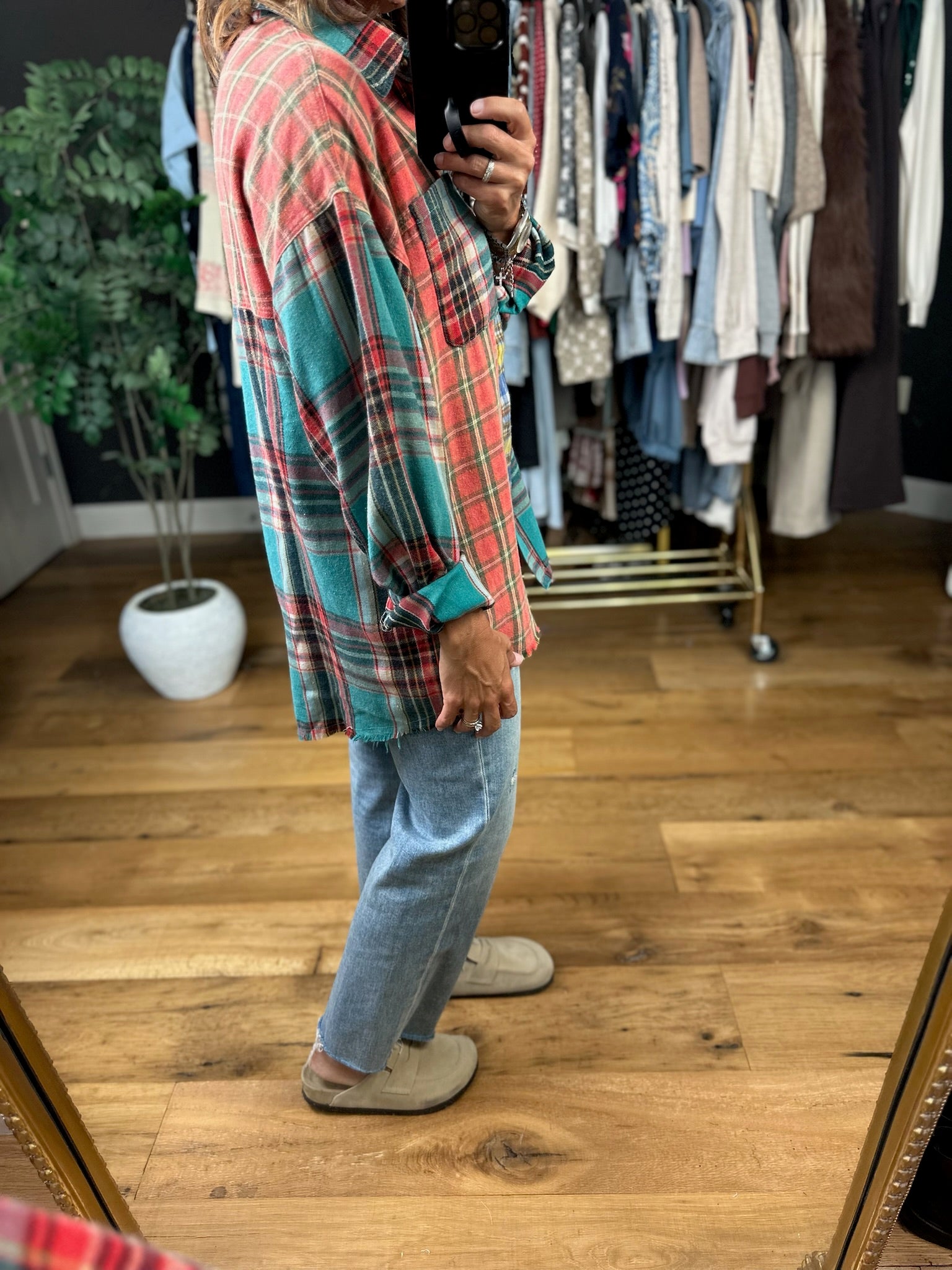 High Hopes Plaid Patchwork Button-Down Top-Long Sleeves-Easel-Anna Kaytes Boutique, Women's Fashion Boutique in Grinnell, Iowa