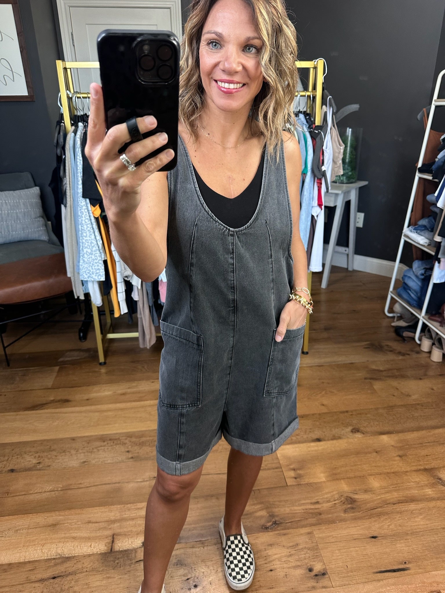 The Mina Denim Pocket Romper - Multiple Options-Rompers-Wishlist-Anna Kaytes Boutique, Women's Fashion Boutique in Grinnell, Iowa