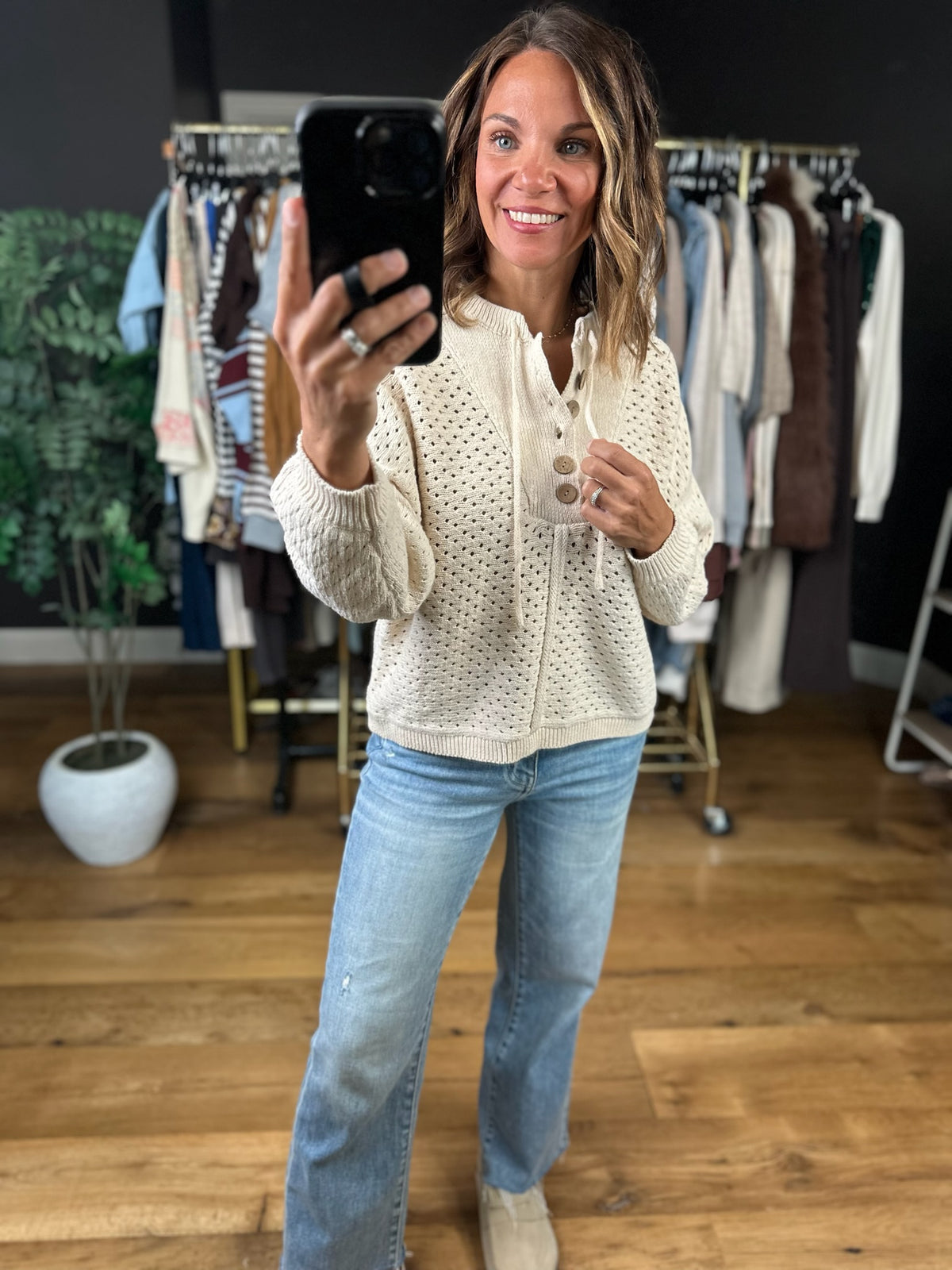 Honey I'm Home Knit Henley-Sweaters-ee:some-Anna Kaytes Boutique, Women's Fashion Boutique in Grinnell, Iowa