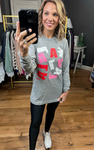 FaLaLa Long Sleeve Top - Grey-Long Sleeves-Prickly Pear Tees-Anna Kaytes Boutique, Women's Fashion Boutique in Grinnell, Iowa