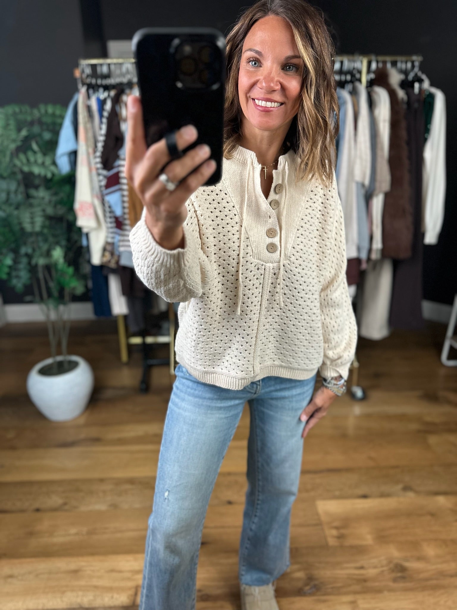 Honey I'm Home Knit Henley-Sweaters-ee:some-Anna Kaytes Boutique, Women's Fashion Boutique in Grinnell, Iowa