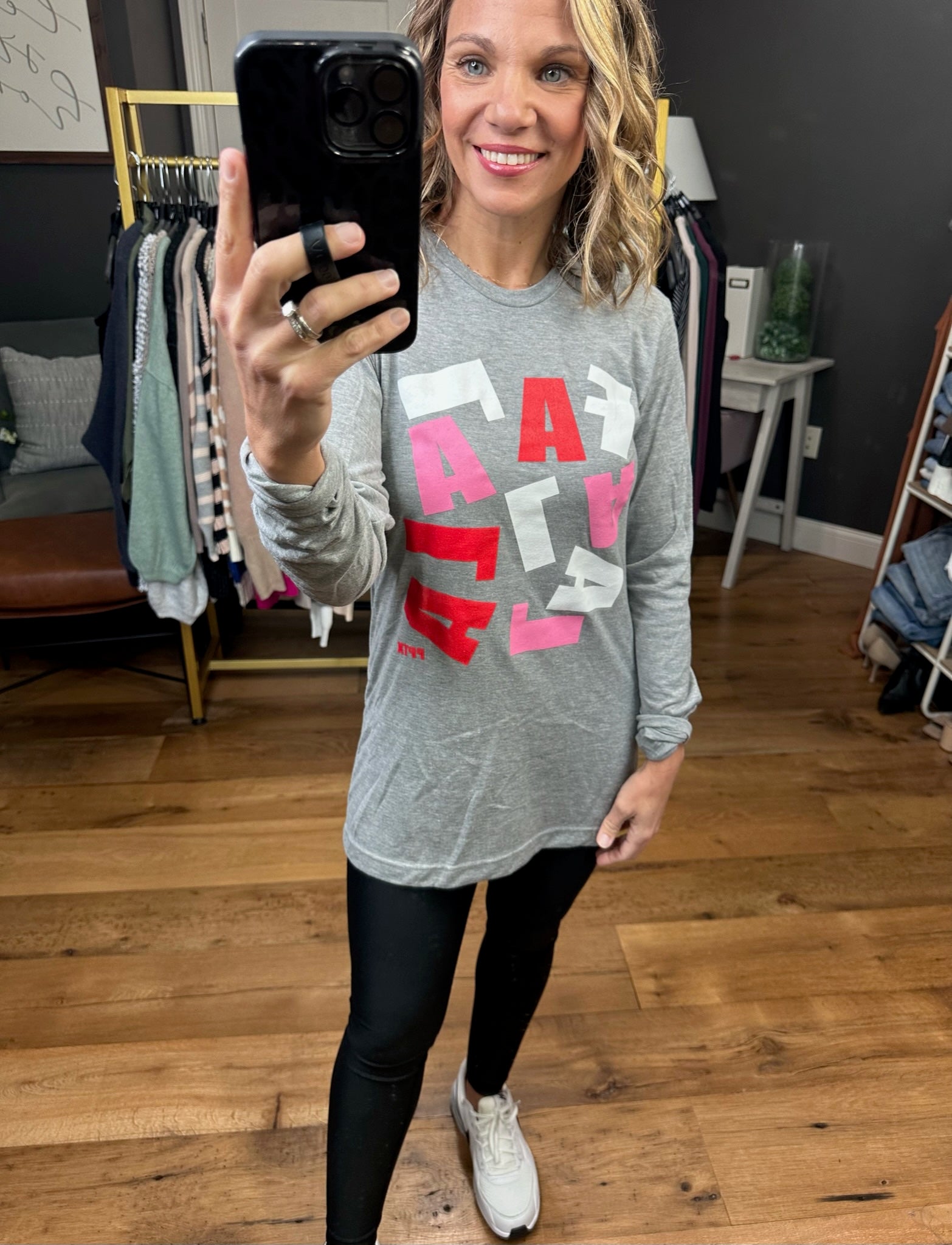 FaLaLa Long Sleeve Top - Grey-Long Sleeves-Prickly Pear Tees-Anna Kaytes Boutique, Women's Fashion Boutique in Grinnell, Iowa