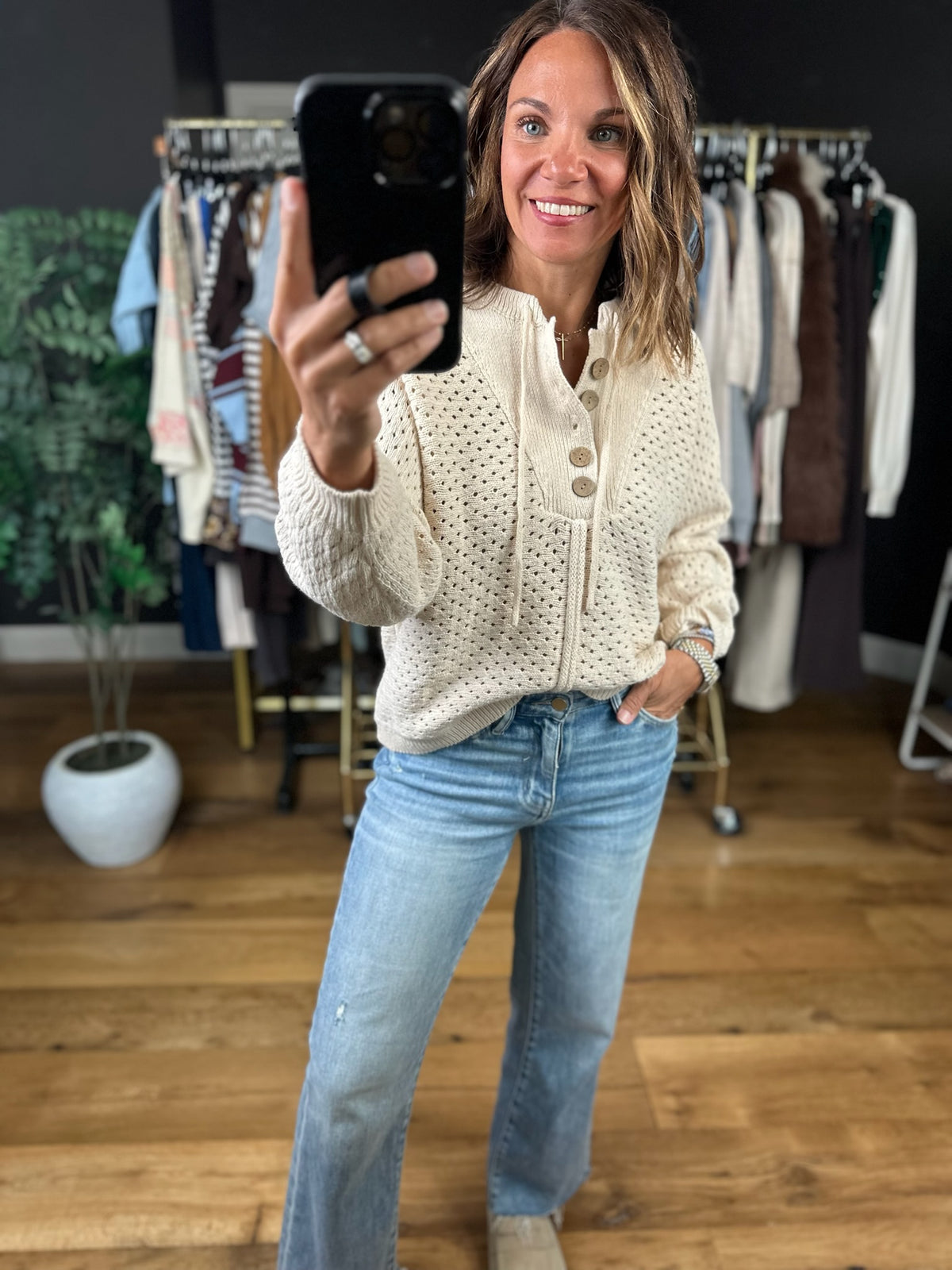 Honey I'm Home Knit Henley-Sweaters-ee:some-Anna Kaytes Boutique, Women's Fashion Boutique in Grinnell, Iowa