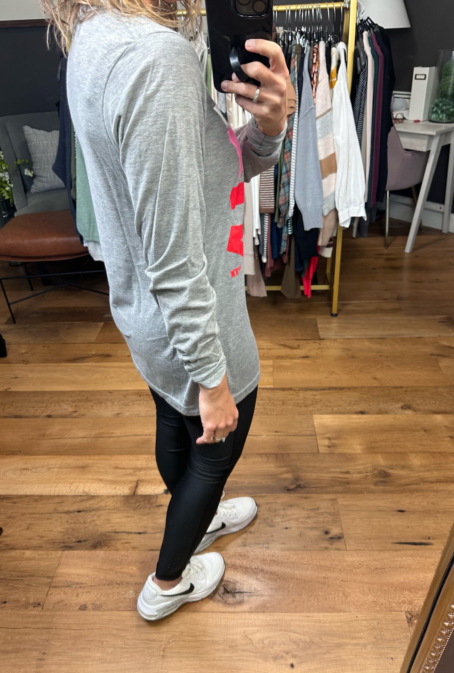 FaLaLa Long Sleeve Top - Grey-Long Sleeves-Prickly Pear Tees-Anna Kaytes Boutique, Women's Fashion Boutique in Grinnell, Iowa