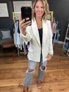 Mean Business Pocket Blazer - Ivory-Blazers-Staccato 32152R-Anna Kaytes Boutique, Women's Fashion Boutique in Grinnell, Iowa