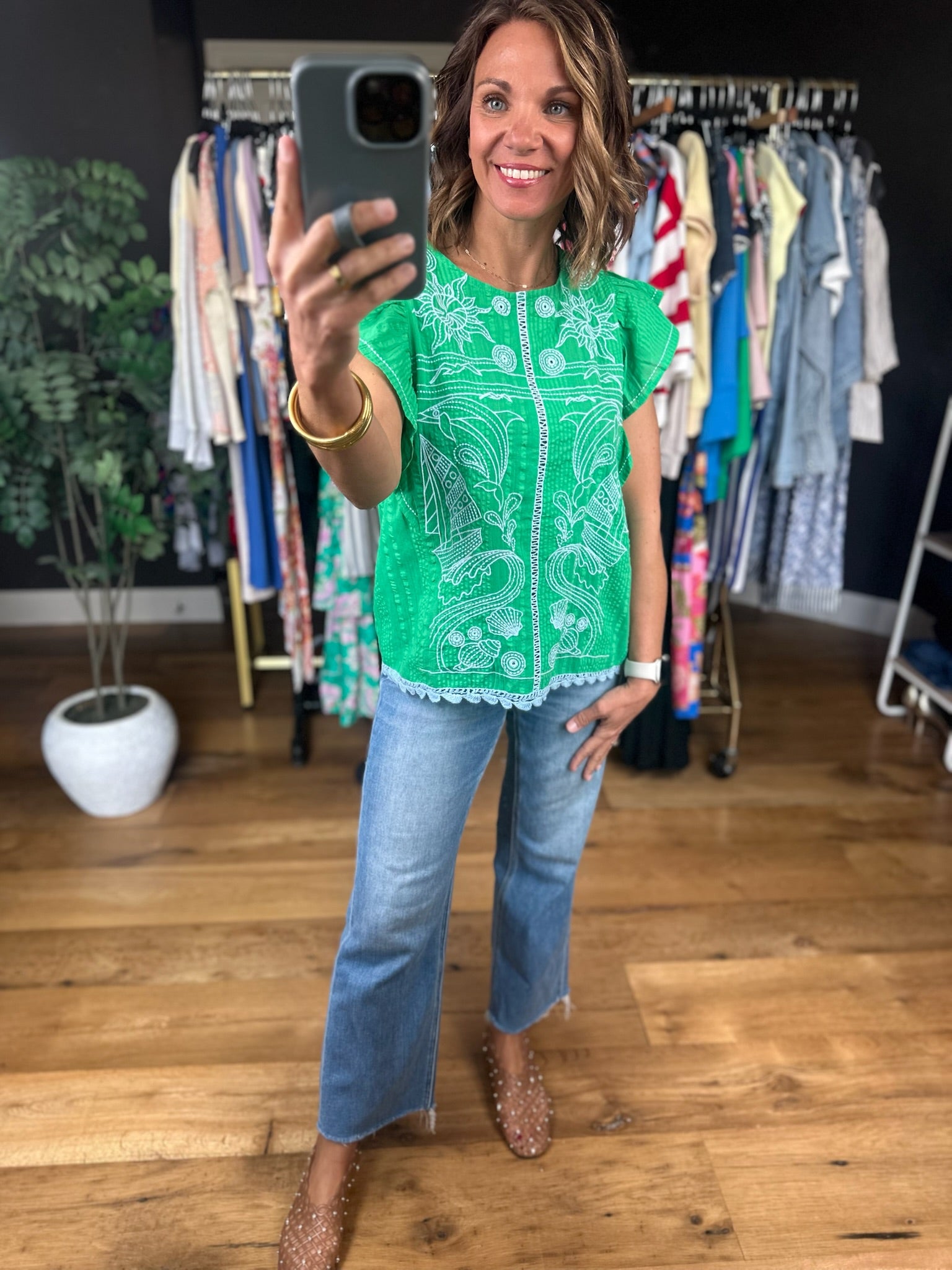 Sail Away Embroidery-Detail Top-Short Sleeves-THML-Anna Kaytes Boutique, Women's Fashion Boutique in Grinnell, Iowa