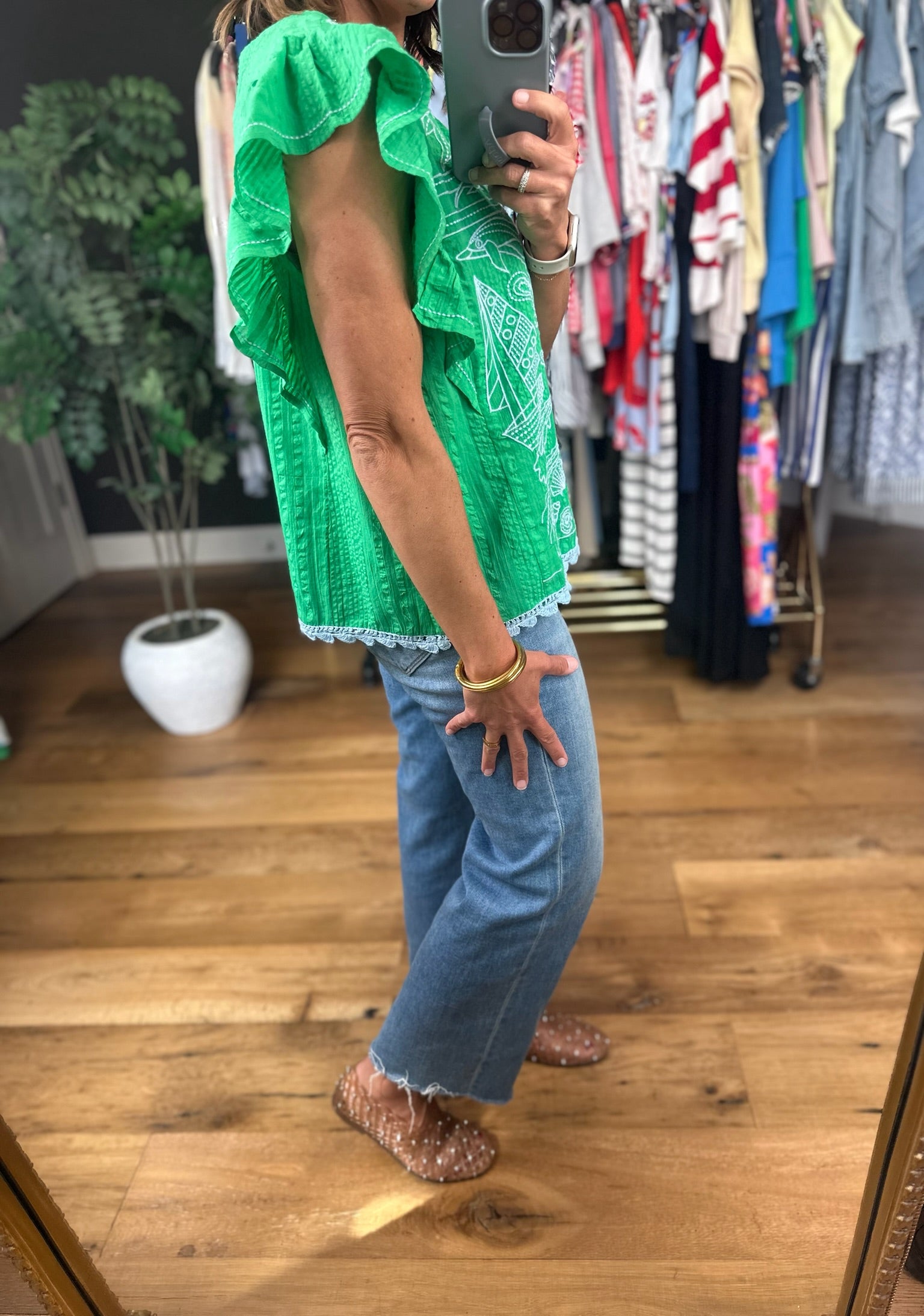 Sail Away Embroidery-Detail Top-Short Sleeves-THML-Anna Kaytes Boutique, Women's Fashion Boutique in Grinnell, Iowa