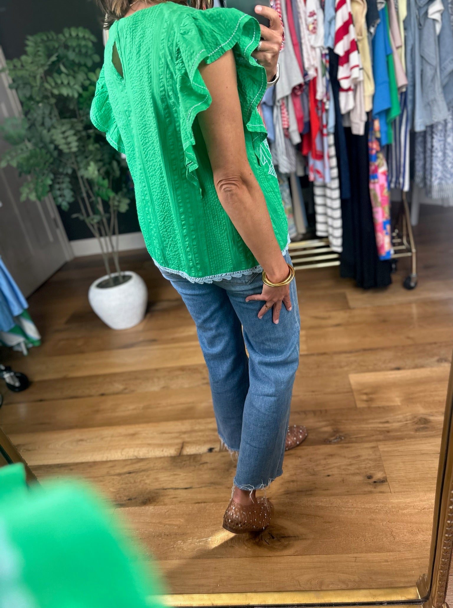 Sail Away Embroidery-Detail Top-Short Sleeves-THML-Anna Kaytes Boutique, Women's Fashion Boutique in Grinnell, Iowa