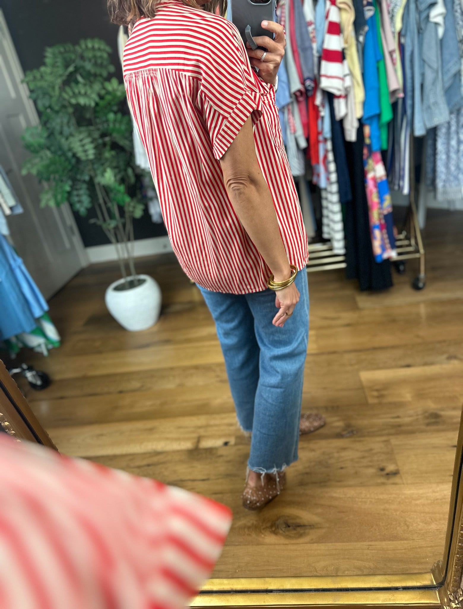 Highly Qualified Striped Button-Down Top-Short Sleeves-Vine & Love-Anna Kaytes Boutique, Women's Fashion Boutique in Grinnell, Iowa