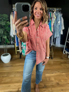 Highly Qualified Striped Button-Down Top-Short Sleeves-Vine & Love-Anna Kaytes Boutique, Women's Fashion Boutique in Grinnell, Iowa