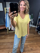 A Little While More Ribbed V-Neck Top - Dusty Yellow-Blu Pepper-Anna Kaytes Boutique, Women's Fashion Boutique in Grinnell, Iowa