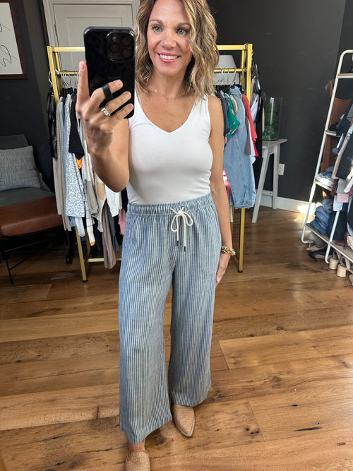 Walk On the Beach Drawstring Pant - Denim-Be Cool 42647-Anna Kaytes Boutique, Women's Fashion Boutique in Grinnell, Iowa