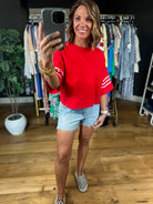 New Information Stripe-Detail Top-Short Sleeves-Entro-Anna Kaytes Boutique, Women's Fashion Boutique in Grinnell, Iowa